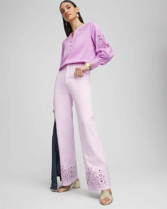 Chico's Denim - Chico's So Slimming High Rise Wide Leg Eyelet Jeans Lavender 1.5 US 10
